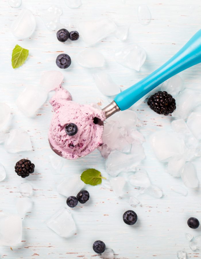 Ice cream of Berries,Blueberries,blackberries with mint.selective focus.